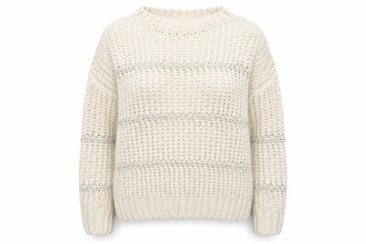 Next Women Beige Chunky Knit Crew Neck Pullover Jumper M