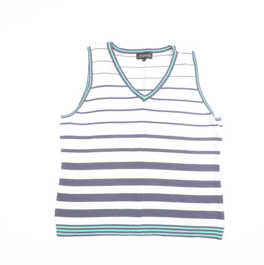 Femme Women’s White Striped V-Neck Tank Top Size XL