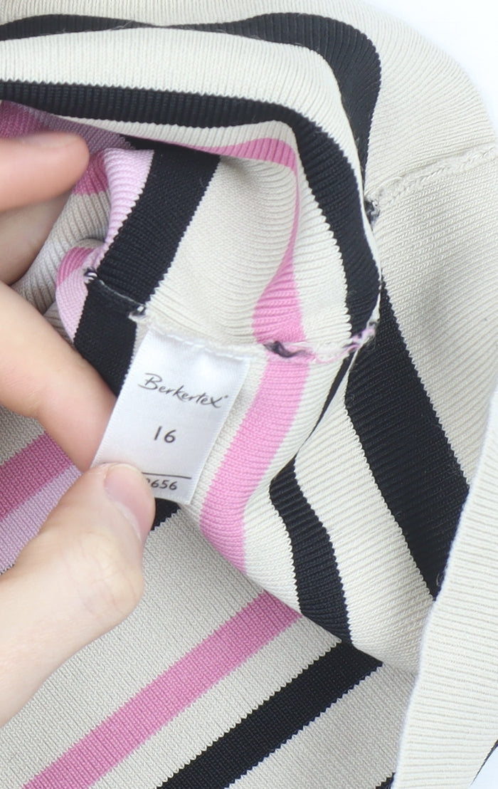 Berkertex Women’s Multicoloured Striped Knit Short Sleeve Top Size 16