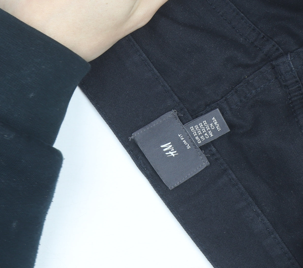 H&M Men Black Slim Fit Chino Trousers Size 32x32 Cotton Stretch