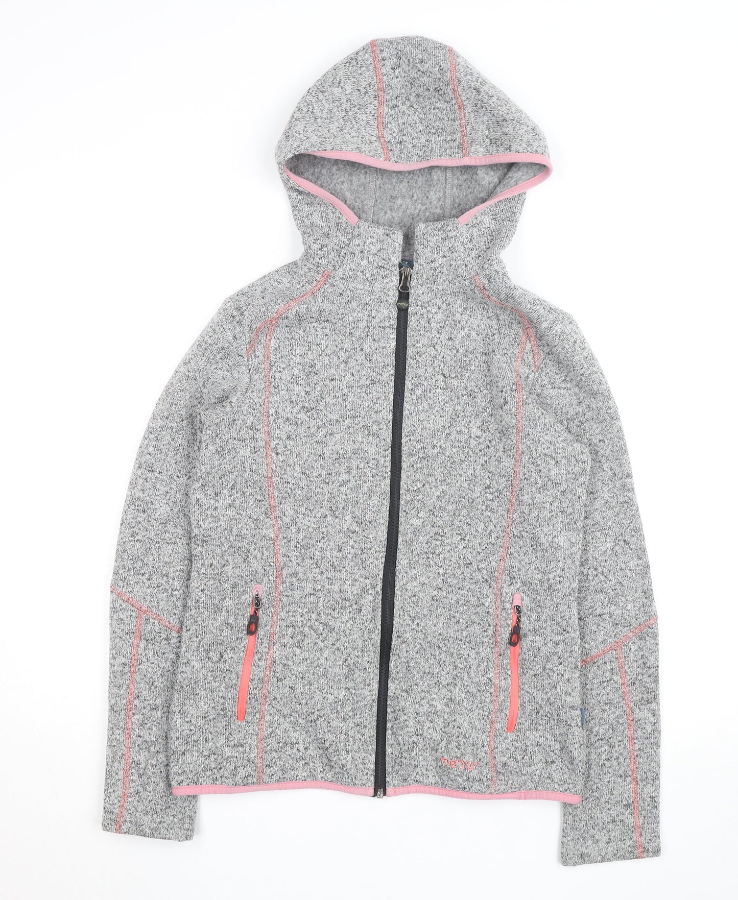 Meru Womens Grey Full Zip Hooded Fleece Jacket Size 12