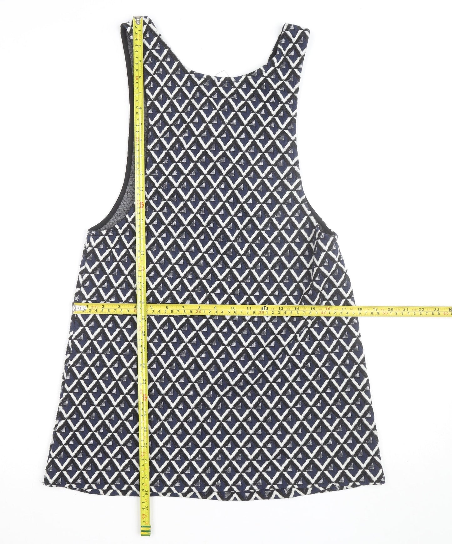 Mango Women Blue Geometric Zip Knit Tank Top XS
