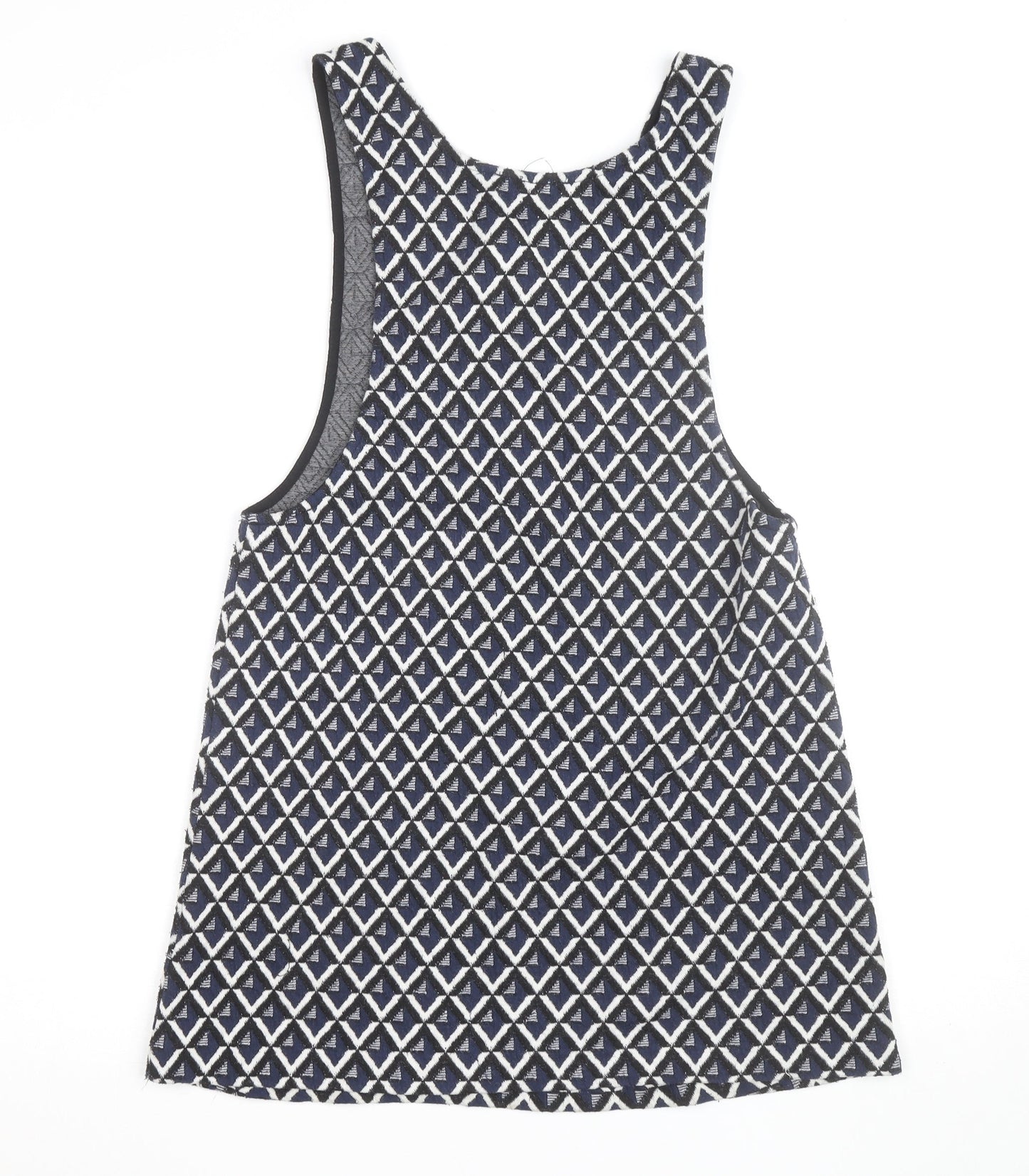 Mango Women Blue Geometric Zip Knit Tank Top XS