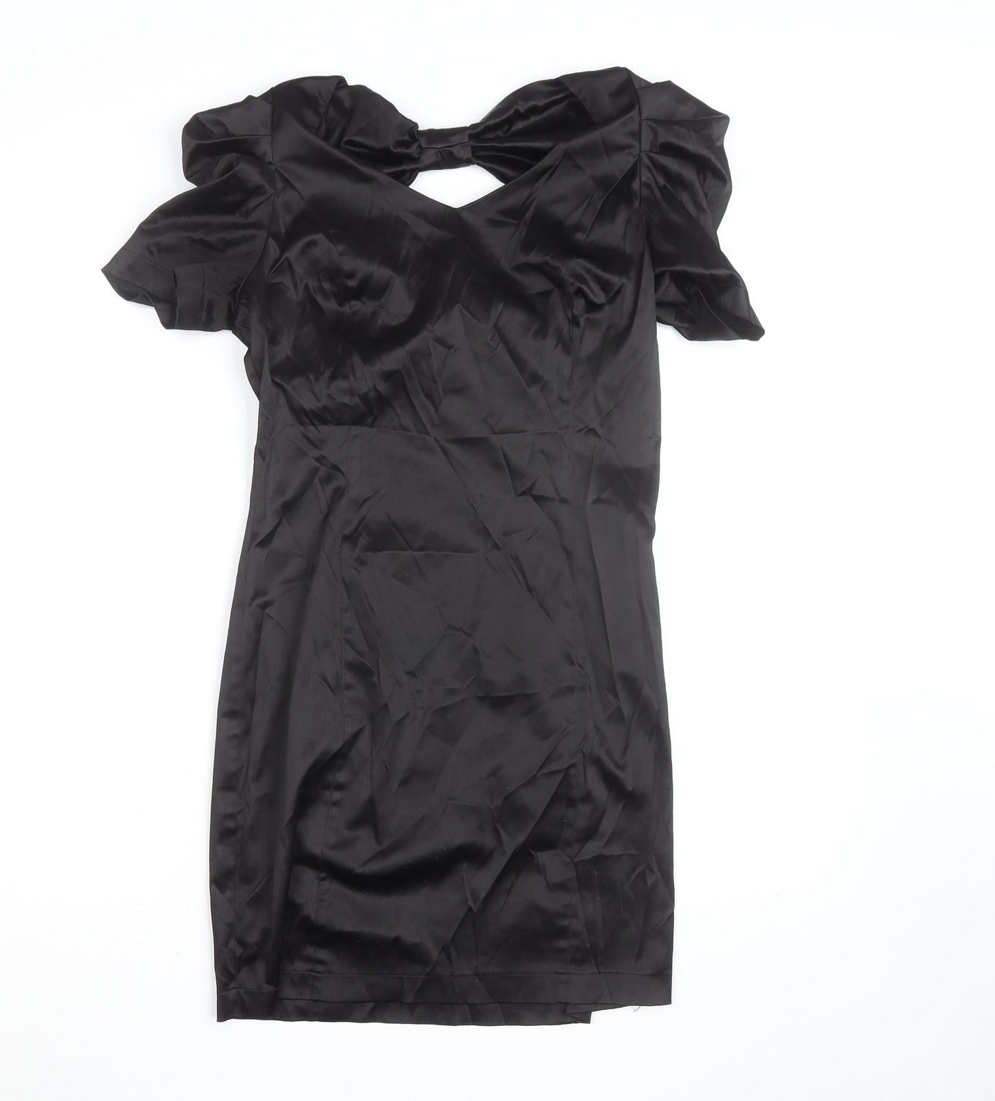 Vero Moda Women’s Black Bodycon Short Dress Size 8 Party Satin Puff Sleeve