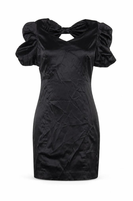 Vero Moda Women’s Black Bodycon Short Dress Size 8 Party Satin Puff Sleeve