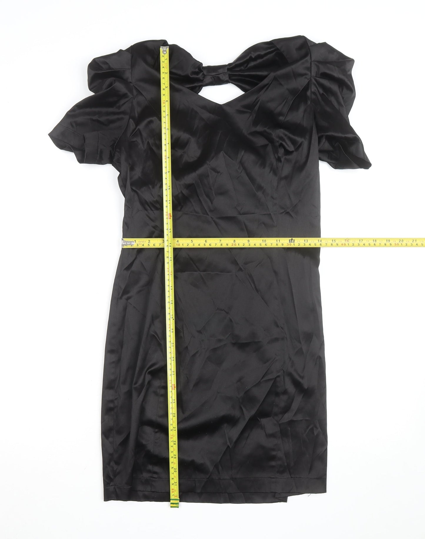 Vero Moda Women’s Black Bodycon Short Dress Size 8 Party Satin Puff Sleeve