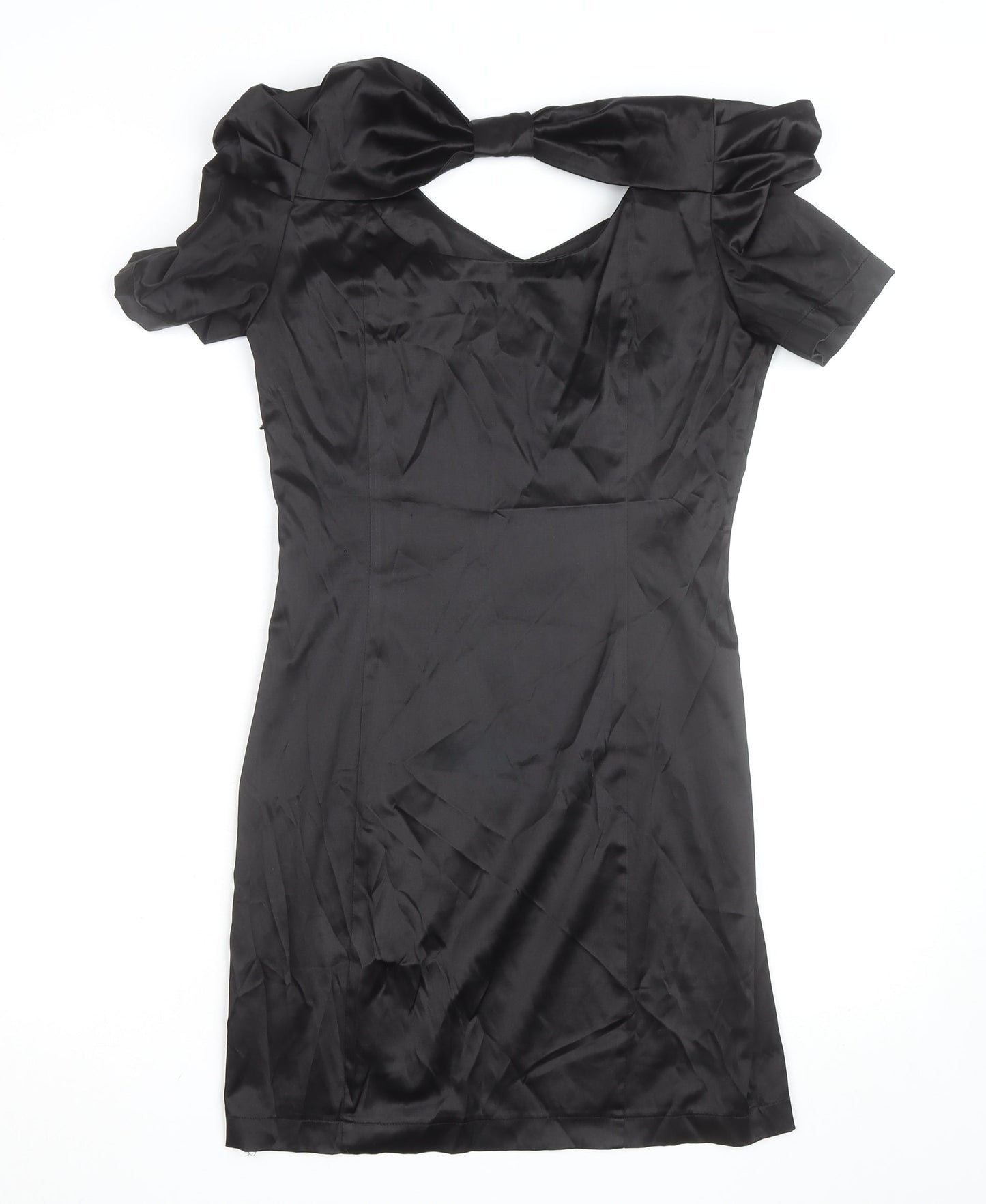 Vero Moda Women’s Black Bodycon Short Dress Size 8 Party Satin Puff Sleeve