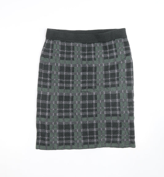 Woolovers Women's Grey Check Knit Pencil Skirt Size M High Waist