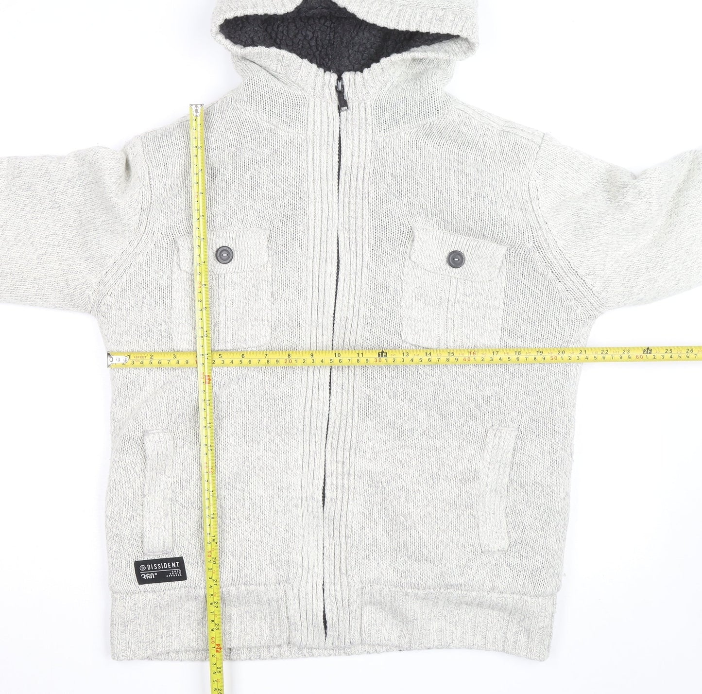 Dissident Mens Grey Hooded Full Zip Knit Jumper L