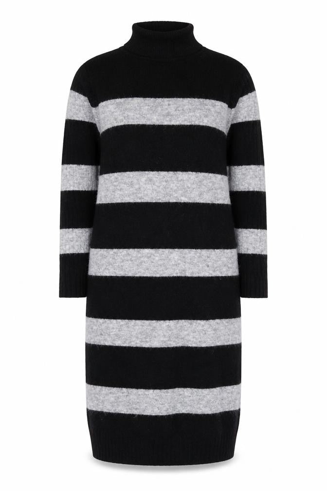 Next Women’s Black & Grey Roll Neck Stripe Wool Tunic Jumper M