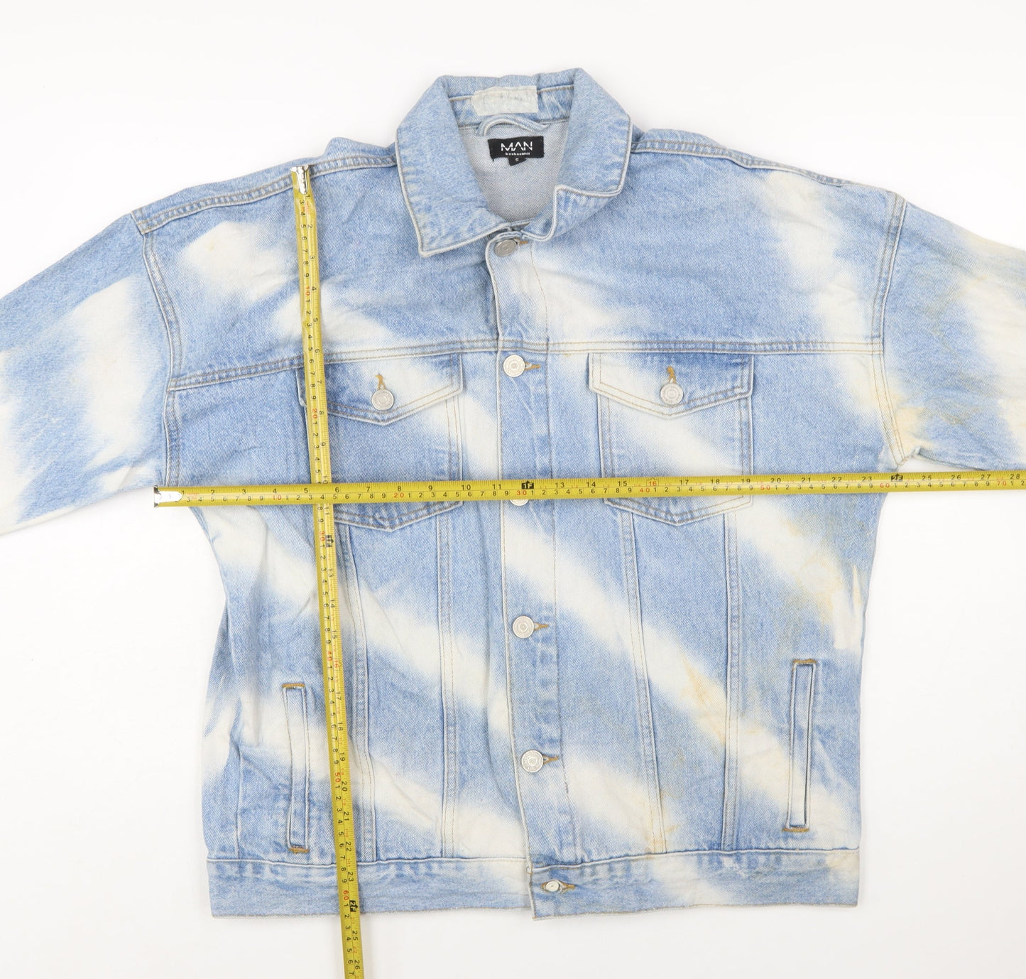 boohooMAN Men's Blue Denim Basic Jacket Size S Regular Fit