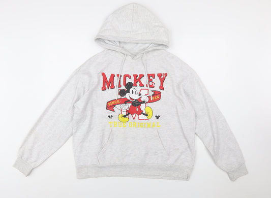 Disney Women Grey Mickey Mouse Pullover Hoodie Size 10/12