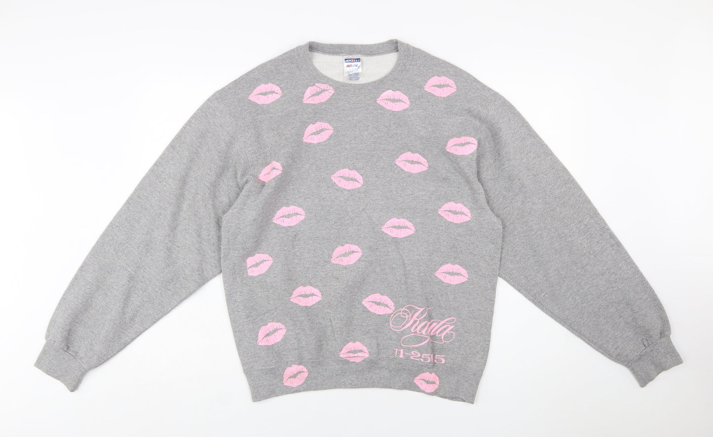 Jerzees Womens Grey Pink Lips Pullover Sweatshirt Size M
