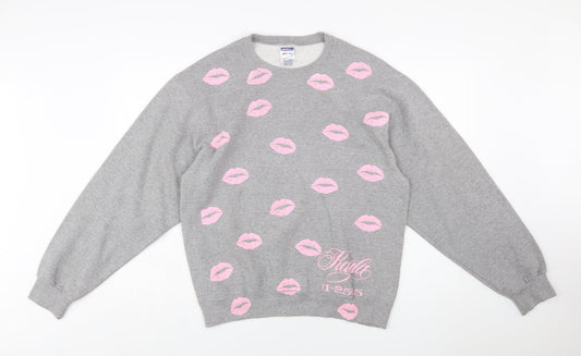 Jerzees Womens Grey Pink Lips Pullover Sweatshirt Size M