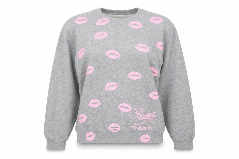 Jerzees Womens Grey Pink Lips Pullover Sweatshirt Size M