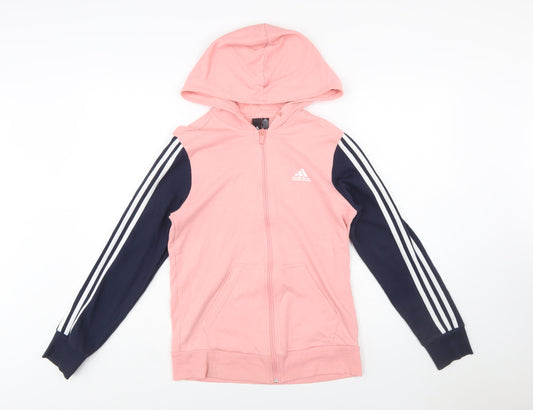 Adidas Womens Pink & Navy Full Zip Hoodie S 8-10 Sportswear