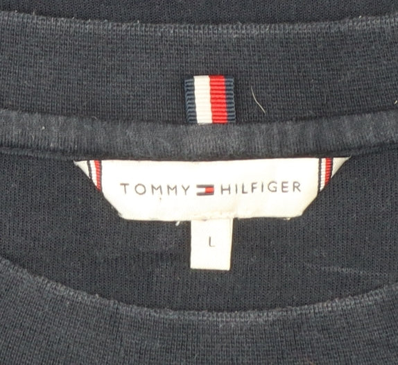 Tommy Hilfiger Womens Navy Blue Sweatshirt L Cotton Blend Crew Neck