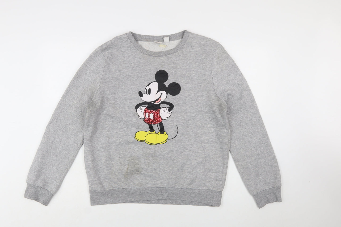Disney Womens Grey Mickey Mouse Sequin Sweatshirt Size M