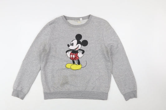 Disney Womens Grey Mickey Mouse Sequin Sweatshirt Size M