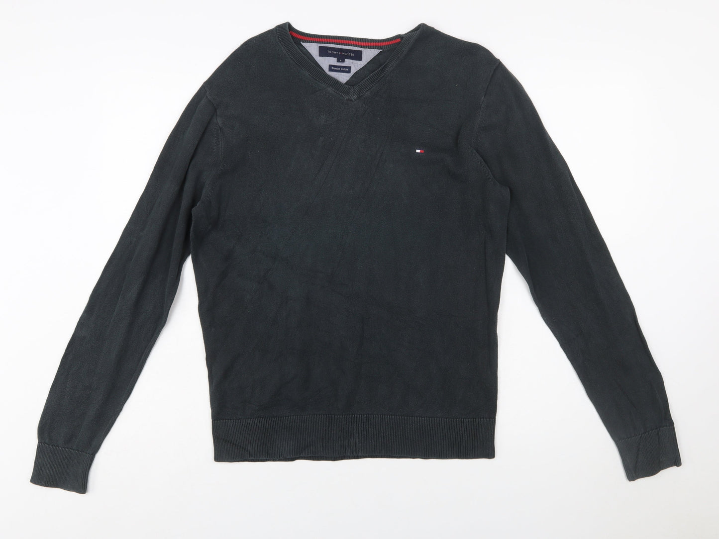 Tommy Hilfiger Men's Black V-Neck Cotton Jumper Size S