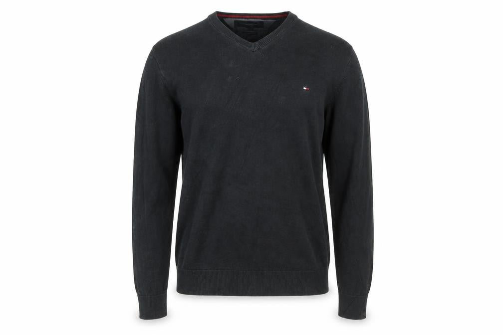 Tommy Hilfiger Men's Black V-Neck Cotton Jumper Size S