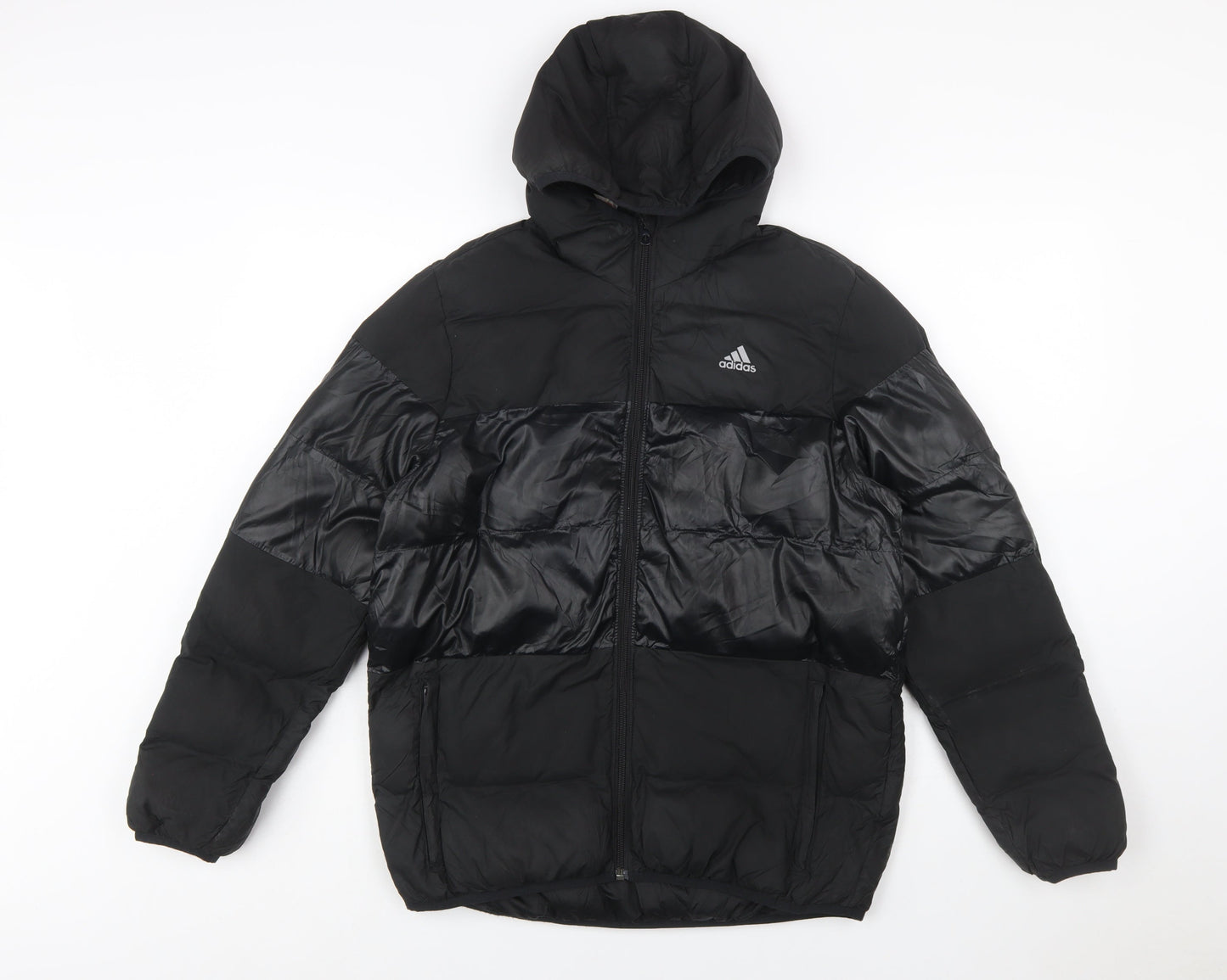 Adidas Boys Black 13-14 Years Hooded Puffer Jacket Winter Coat
