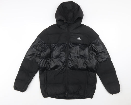 Adidas Boys Black 13-14 Years Hooded Puffer Jacket Winter Coat