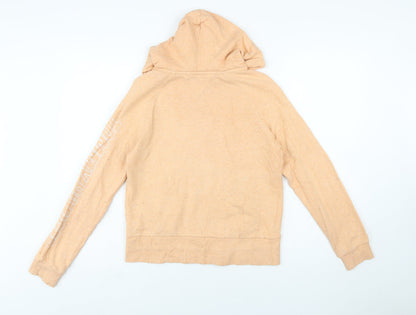 Close-up detail of Tommy Hilfiger boys’ beige full zip hoodie 164 cotton blend casual sweatshirt