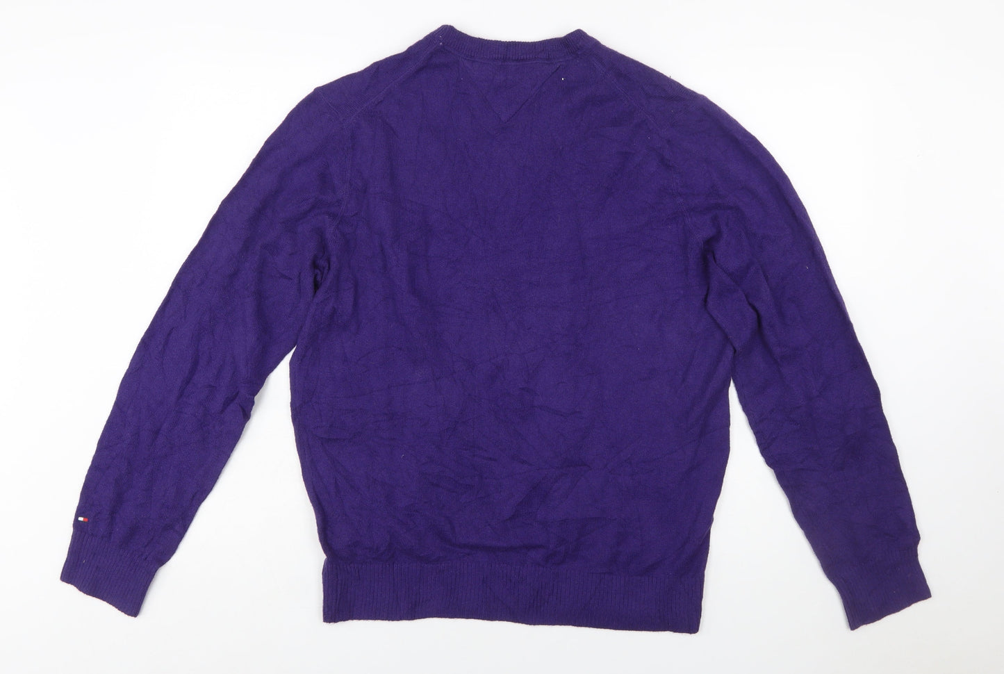 Tommy Hilfiger Men's Purple Cotton Crew Neck Pullover Jumper L