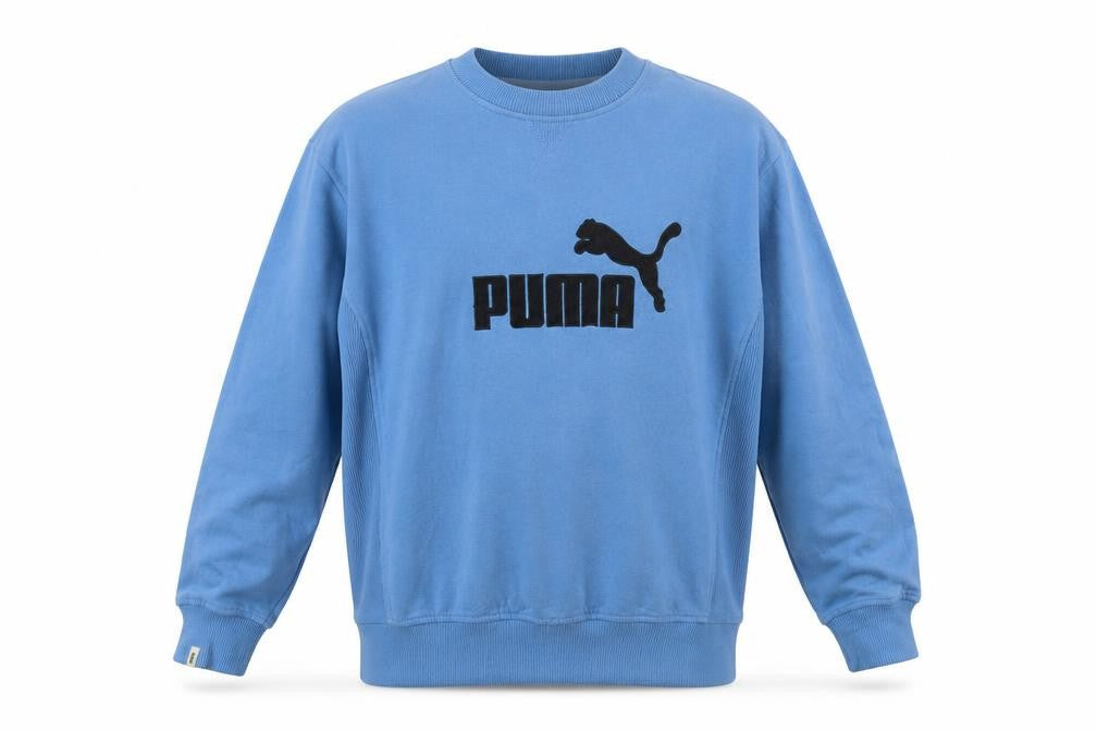 Puma Men's Blue Small Pullover Crew Neck Logo Sweatshirt