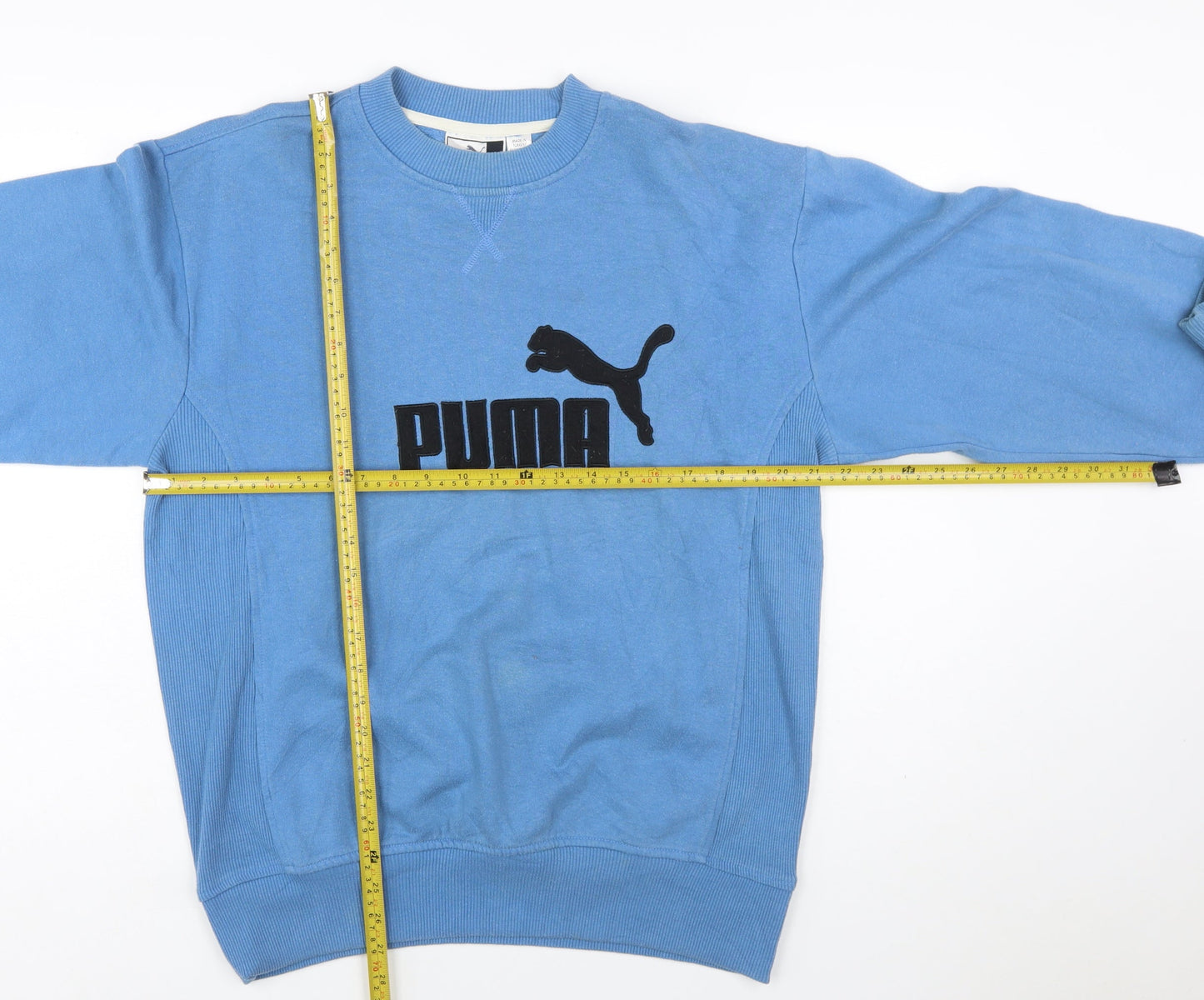 Puma Men's Blue Small Pullover Crew Neck Logo Sweatshirt