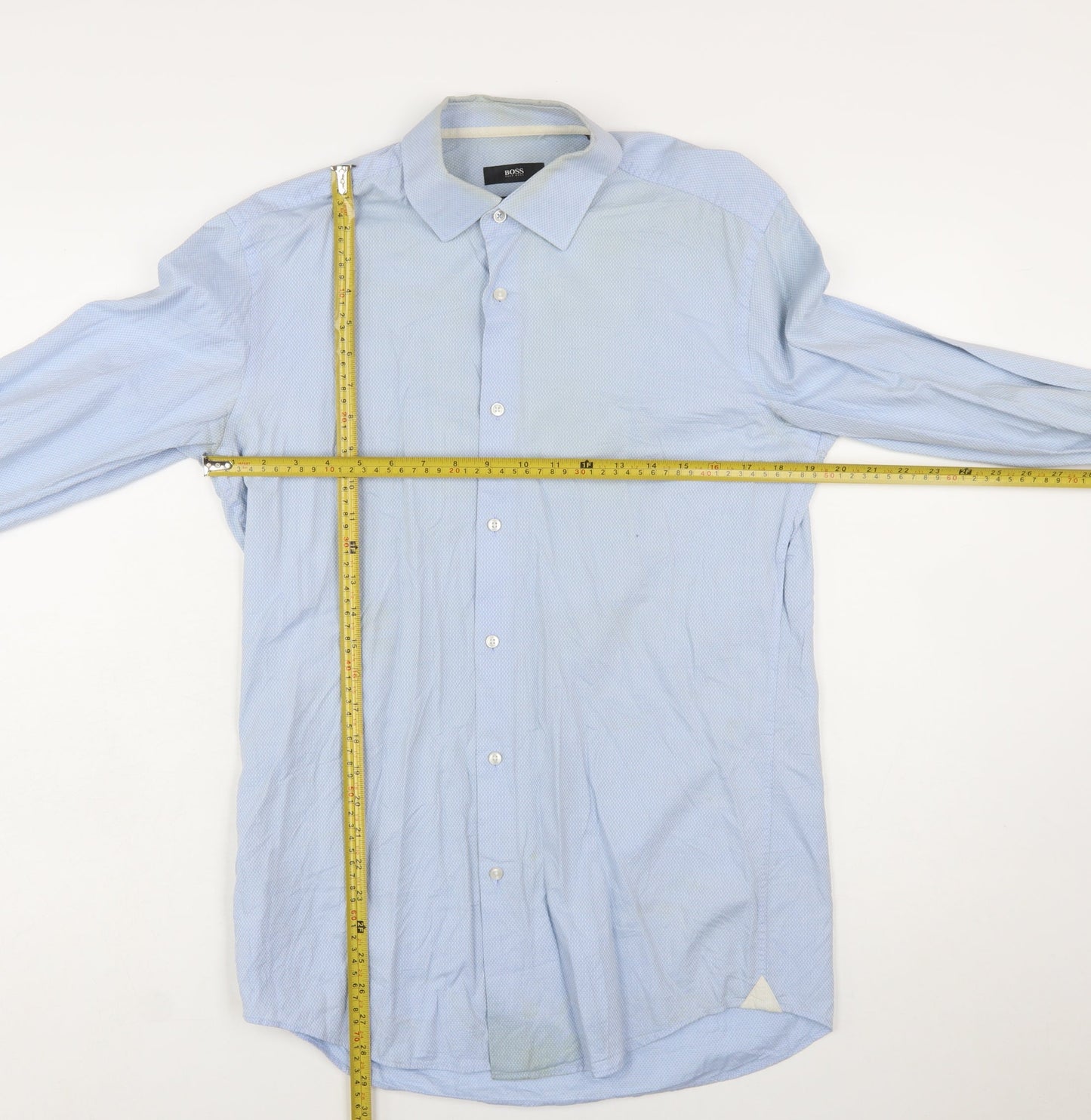 Hugo Boss Men’s Blue Slim Fit Cotton Long Sleeve Button-Up Shirt Size 15.7