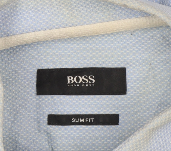 Hugo Boss Men’s Blue Slim Fit Cotton Long Sleeve Button-Up Shirt Size 15.7