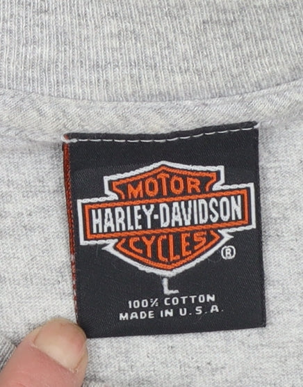 Harley-Davidson Women Grey Cotton T-Shirt L Biker Retro