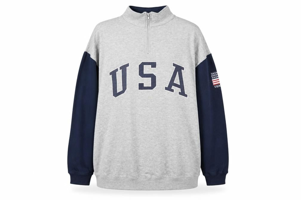 Venezia Jeans Women's Grey & Navy USA 1/4 Zip Sweatshirt Size 18/20
