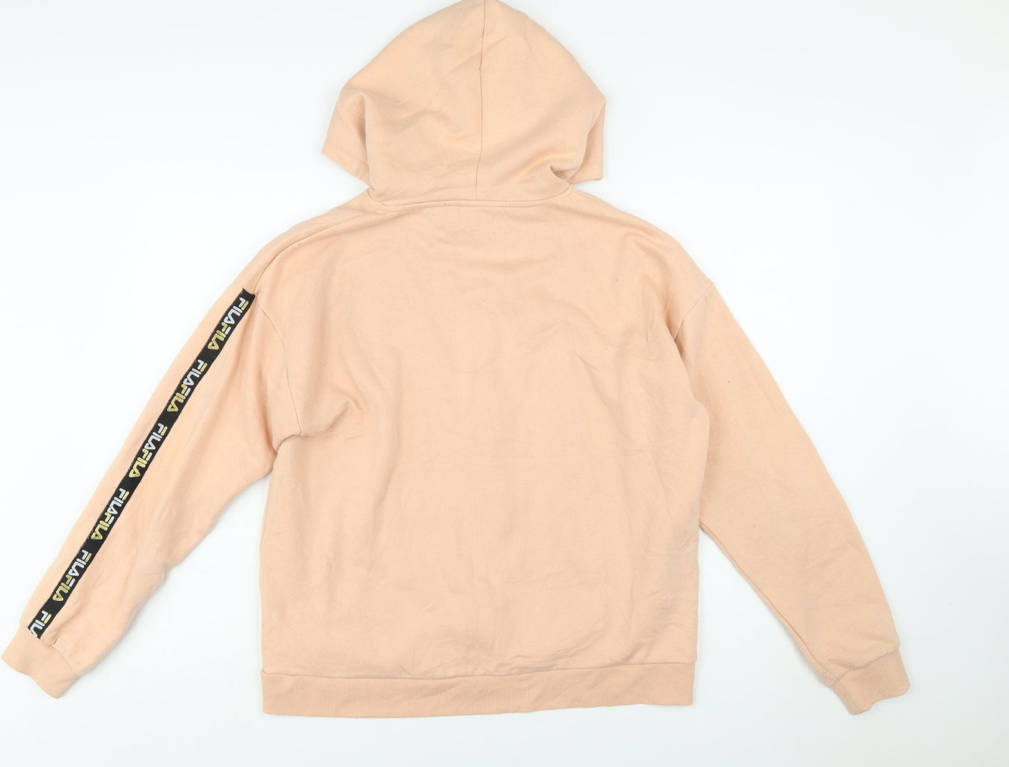 Fila Womens Beige Pullover Hoodie Medium Logo Sleeve Tape Sweatshirt