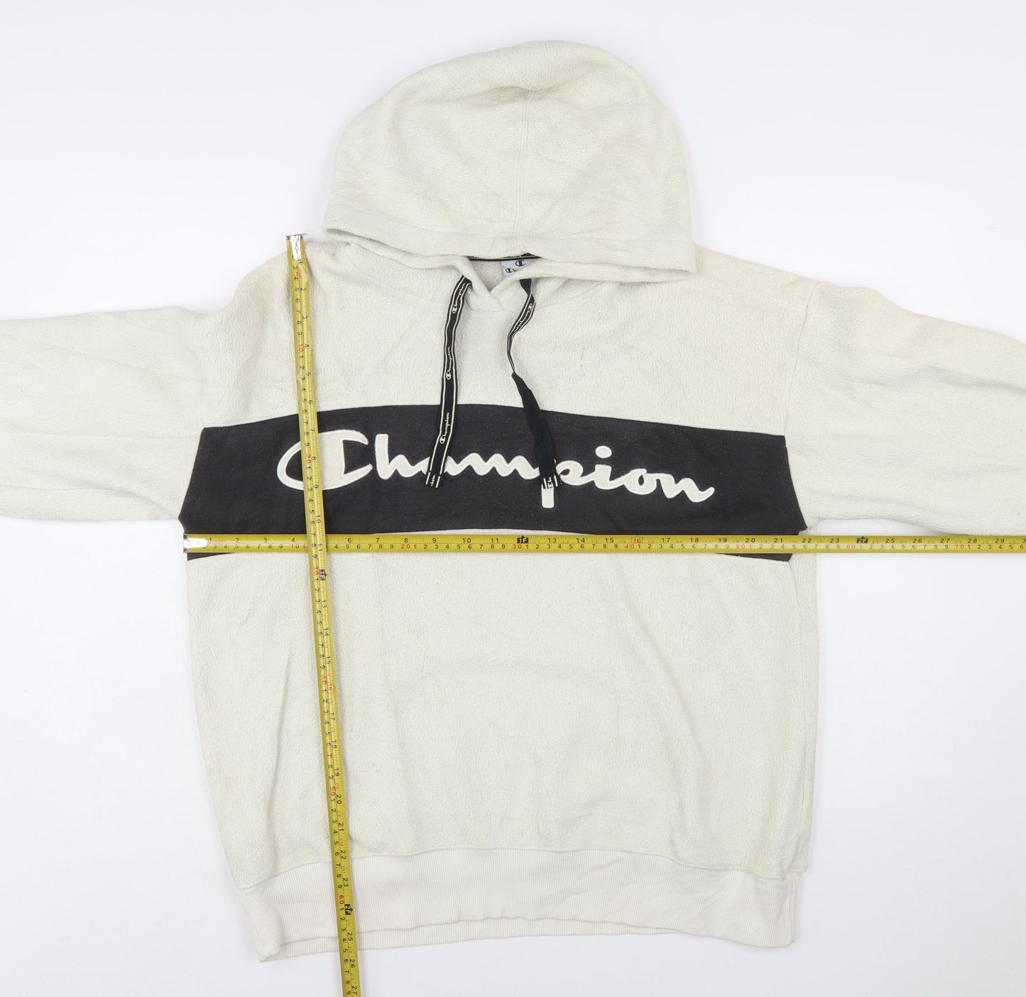 Champion Women's Beige Pullover Hoodie Large Fleece Logo Sweatshirt