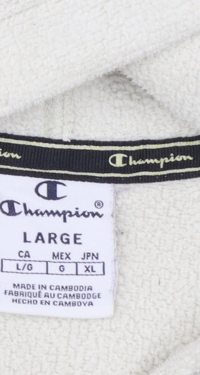 Champion Women's Beige Pullover Hoodie Large Fleece Logo Sweatshirt
