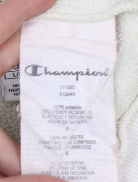 Champion Women's Beige Pullover Hoodie Large Fleece Logo Sweatshirt
