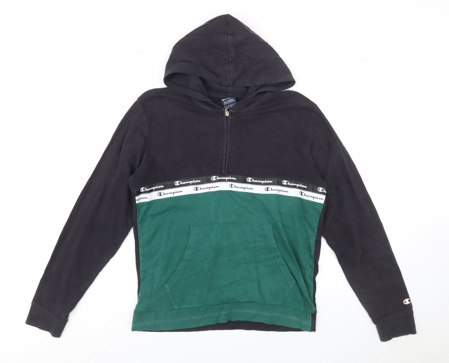 Champion Boys Green & Black 2XL Half Zip Hoodie with Logo Trim