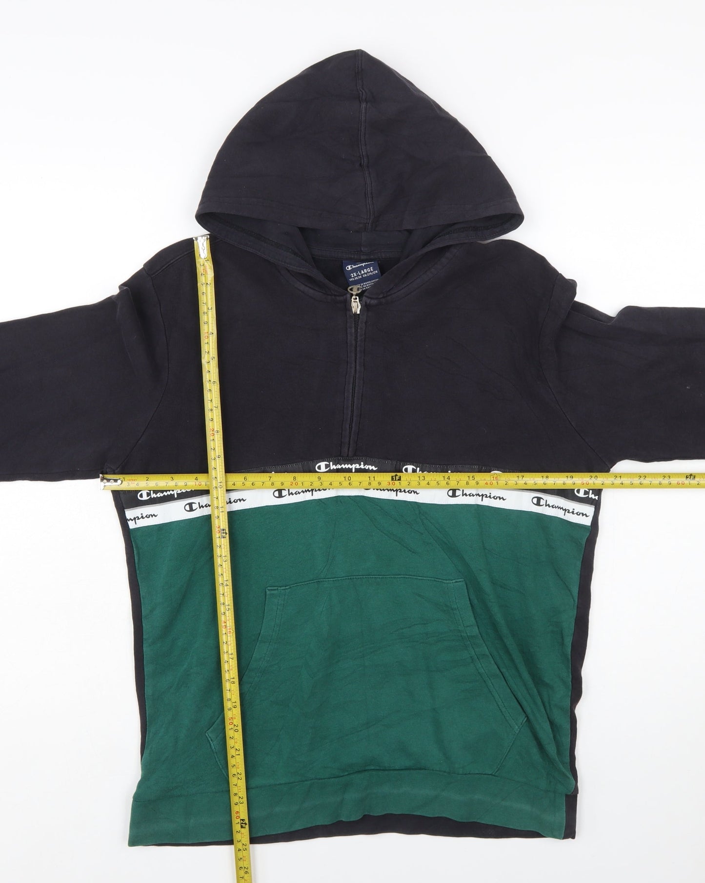 Champion Boys Green & Black 2XL Half Zip Hoodie with Logo Trim
