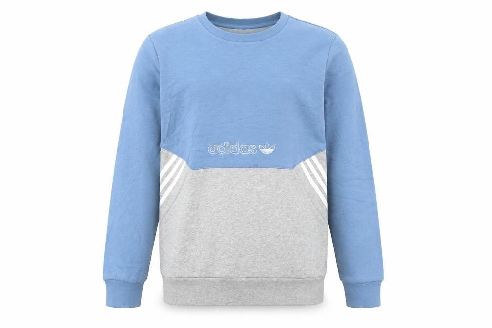 Adidas Boys Blue Grey Colourblock Crew Neck Sweatshirt Size 13-14 Years