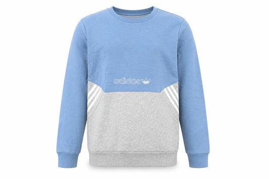 Adidas Boys Blue Grey Colourblock Crew Neck Sweatshirt Size 13-14 Years