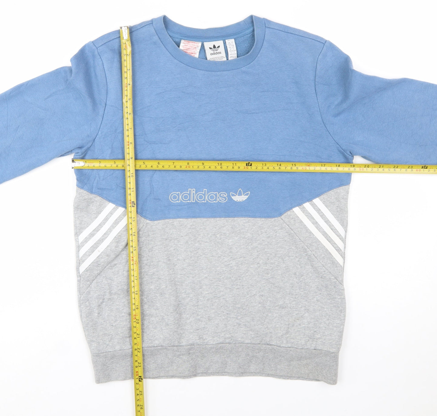 Adidas Boys Blue Grey Colourblock Crew Neck Sweatshirt Size 13-14 Years