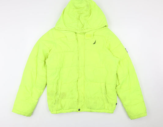 Nautica Womens Yellow Hooded Puffer Jacket XL Water Resistant