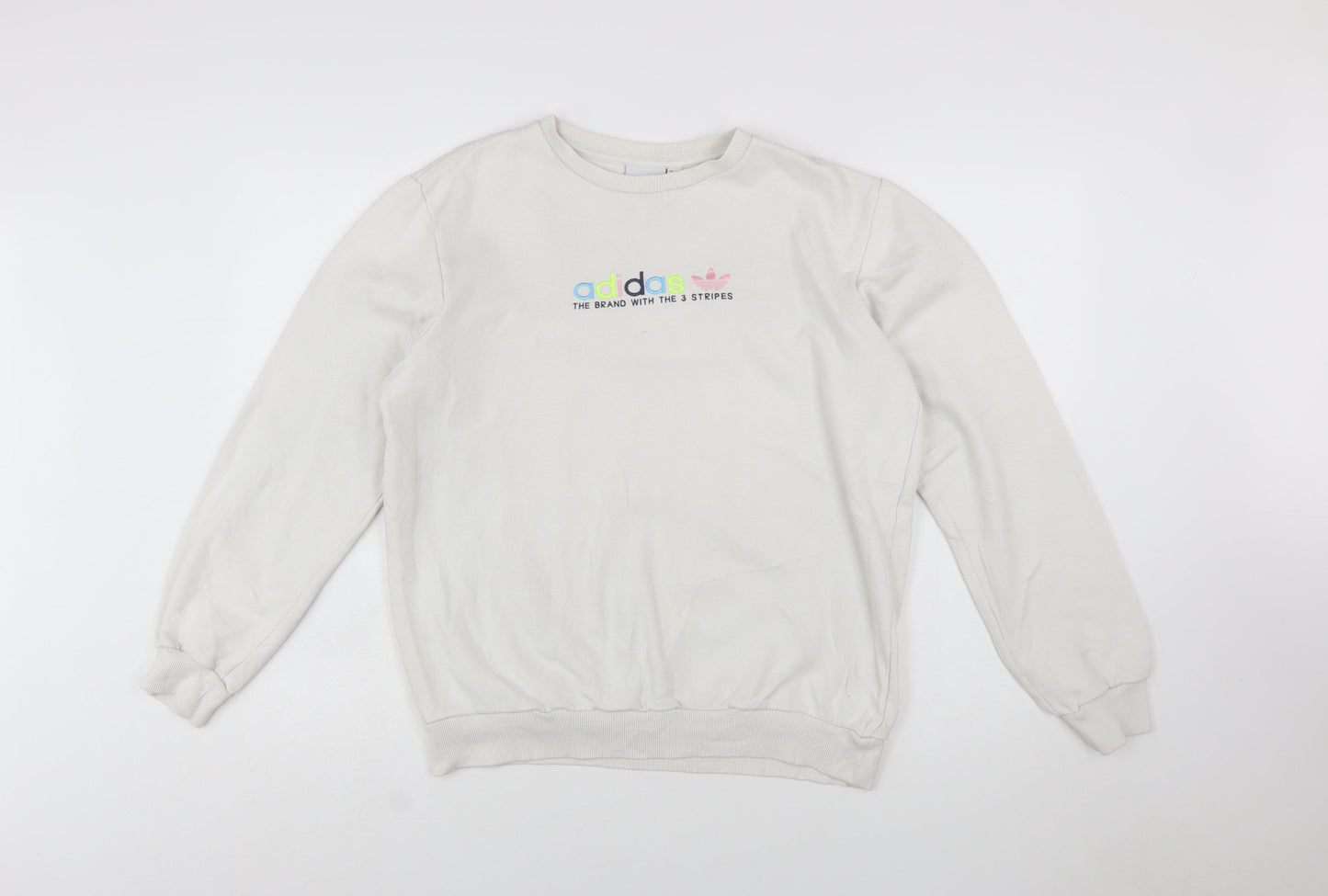 Adidas Women White Crew Neck Pullover Sweatshirt Size S Logo Print