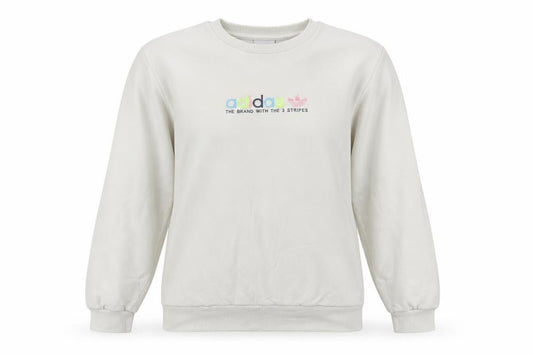 Adidas Women White Crew Neck Pullover Sweatshirt Size S Logo Print