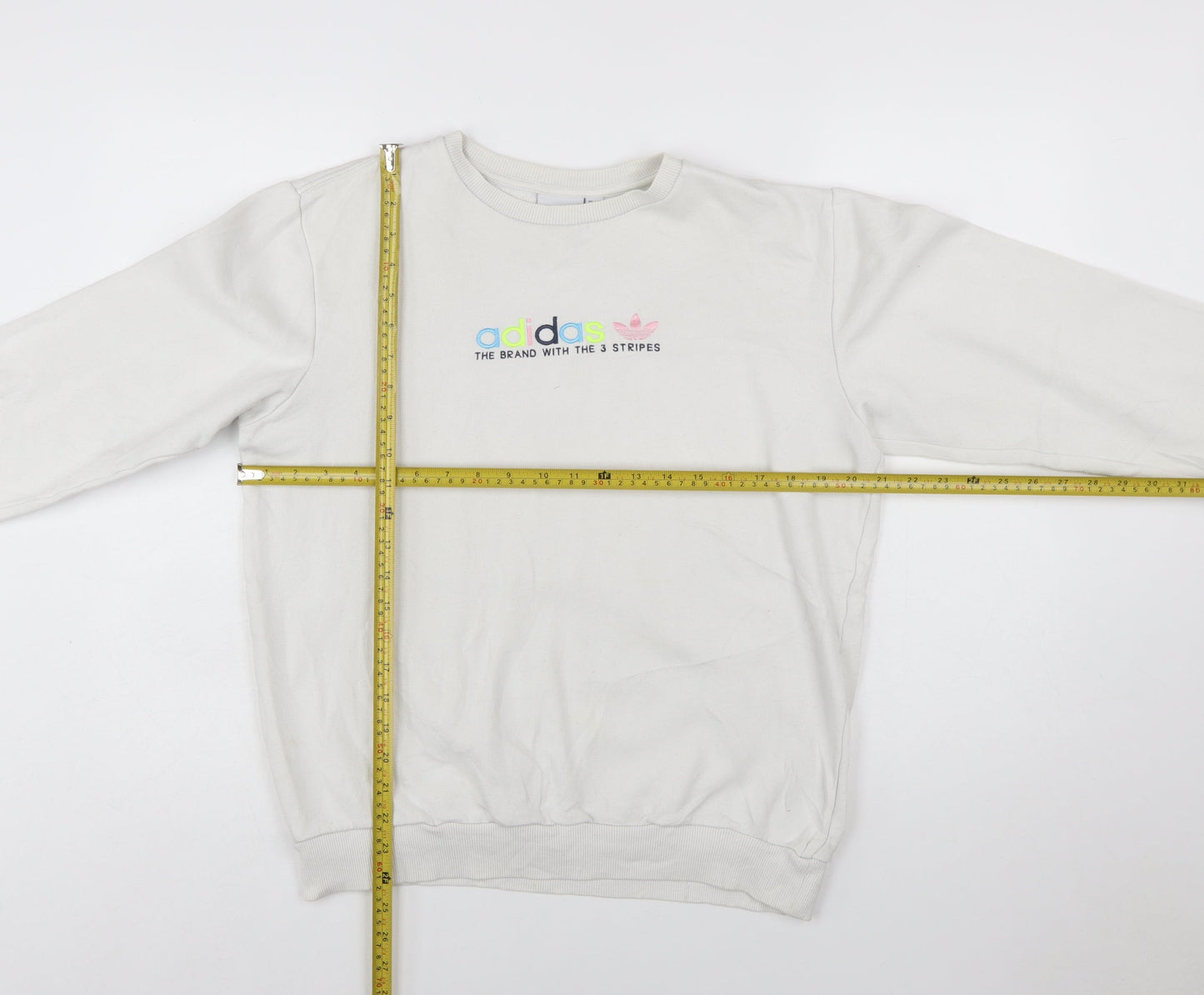 Adidas Women White Crew Neck Pullover Sweatshirt Size S Logo Print