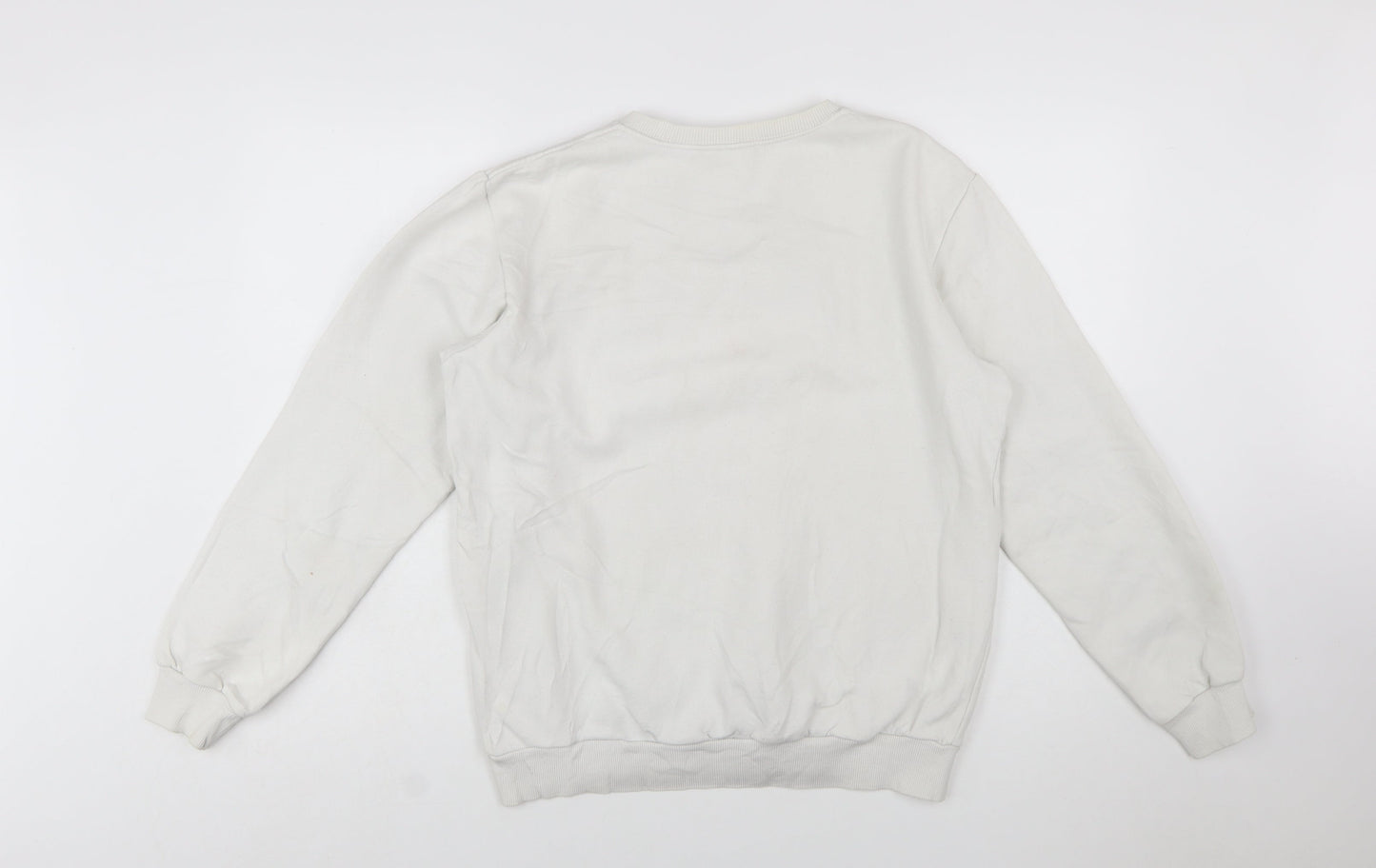 Adidas Women White Crew Neck Pullover Sweatshirt Size S Logo Print