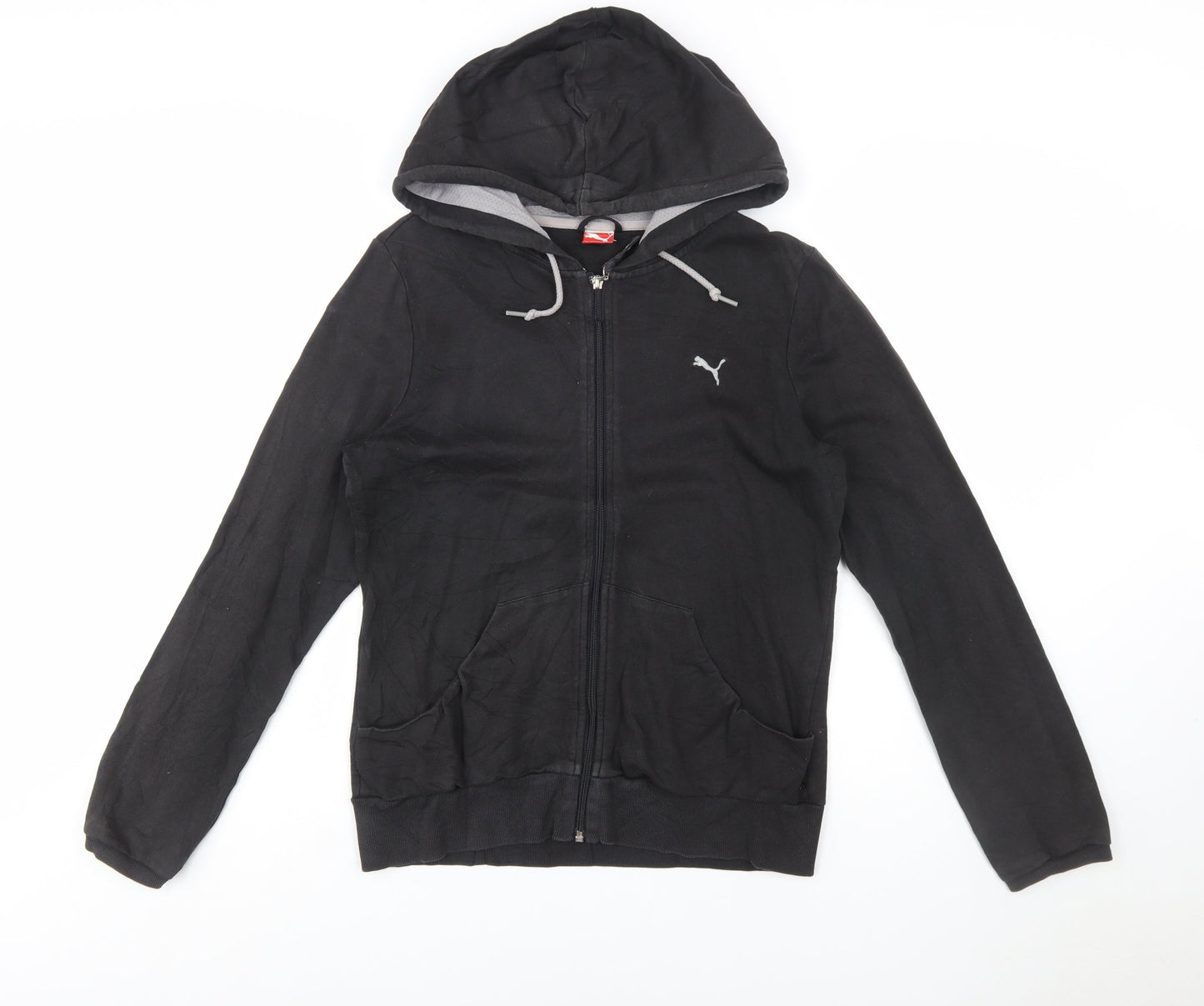 Puma Women Black Full Zip Hoodie UK 14 Cotton Blend Casual